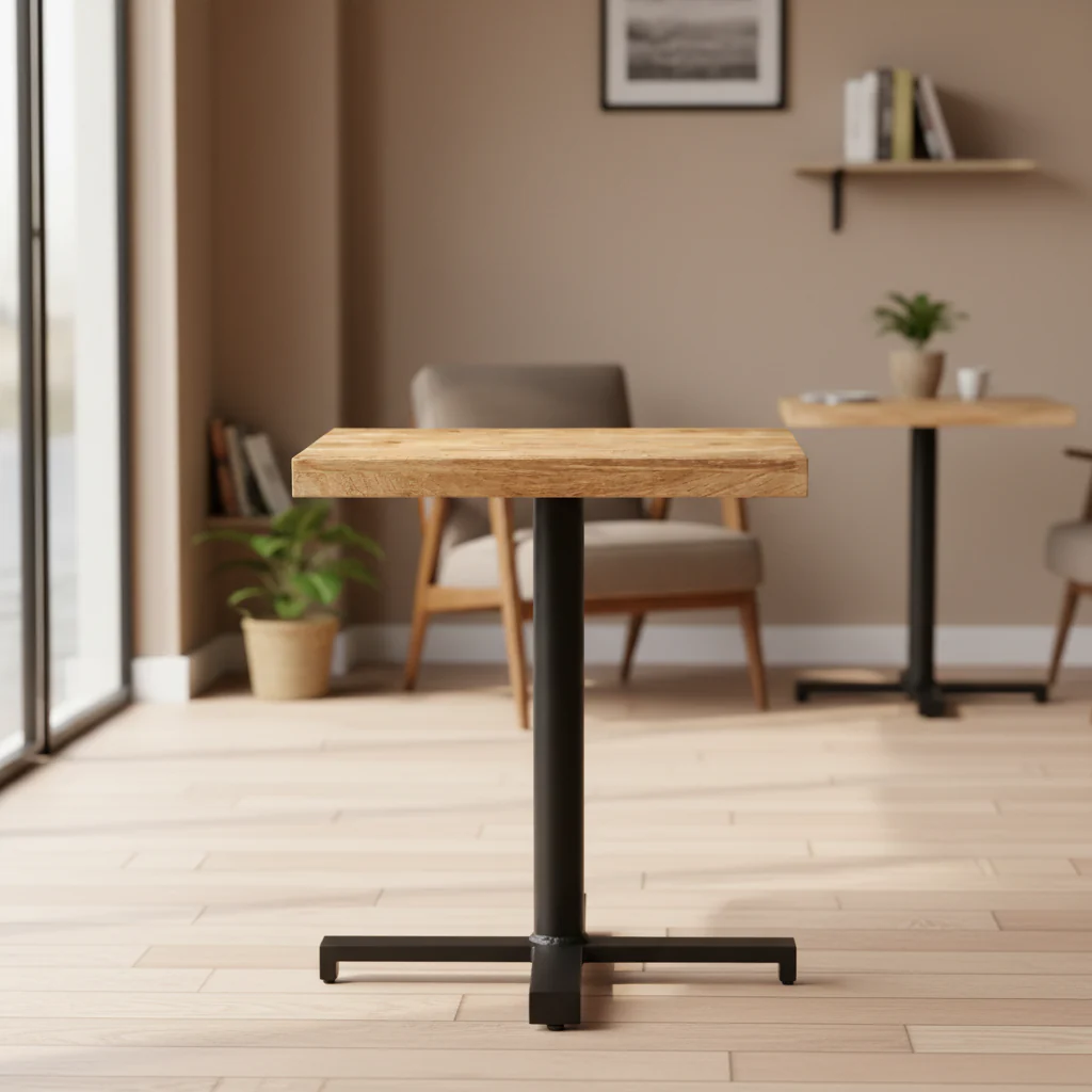 Rough Mango Wood Bistro Table Rustic-Style Square Table with Black Iron Base for Indoor or Outdoor Use Durable, Unique and Versatile