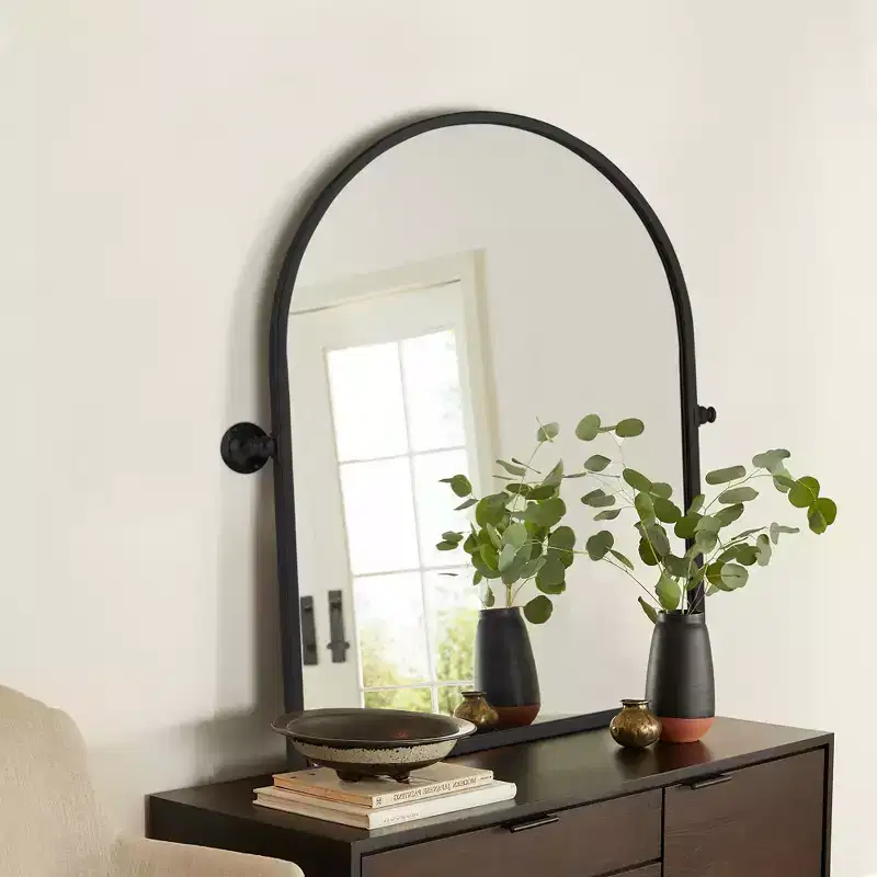 Iron Right Angled Arched Black Hardware Hanging Mirror 91x61x4cm
