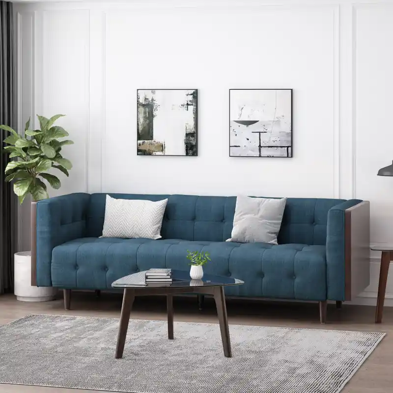 3-seater Tufted Fabric Sofa With Birch Wood Frame