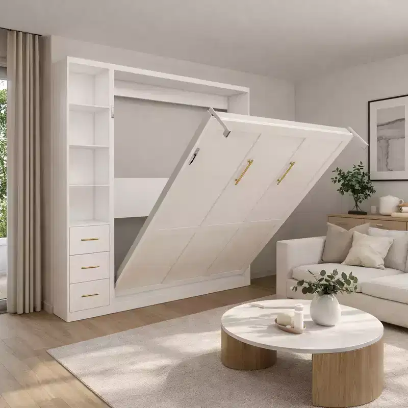 GDFStudio Heloise Modern Wood Murphy Bed with Side Cabinets
