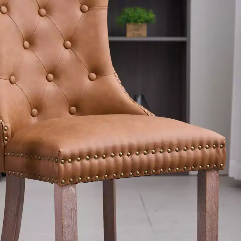 FERPIT Faux Leather Dining Chairs with Nailhead Trim and Button Tufted Back (Set of 2)