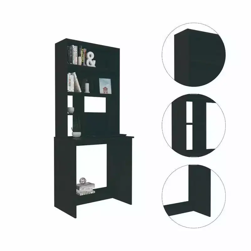 Modern Black Computer Desk – Scratch-Resistant, Open Storage Shelf, Wood Laminate