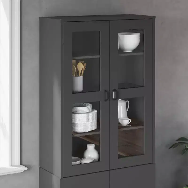 Industrial Highboard Top with 3 Shelves & Frosted Glass Doors – Anthracite