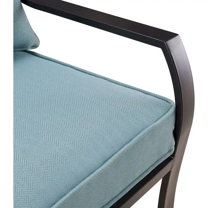 Hanover Lavallette 5-Piece Dining Set in Ocean Blue with 4 Stationary Chairs, 52-In. Round Glass-Top Table, Umbrella, and Base