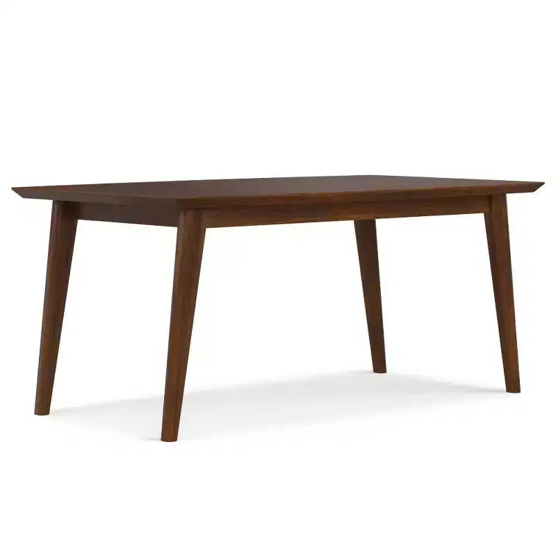 Mid-Century Rectangle Dining Table, Brown Rubberwood