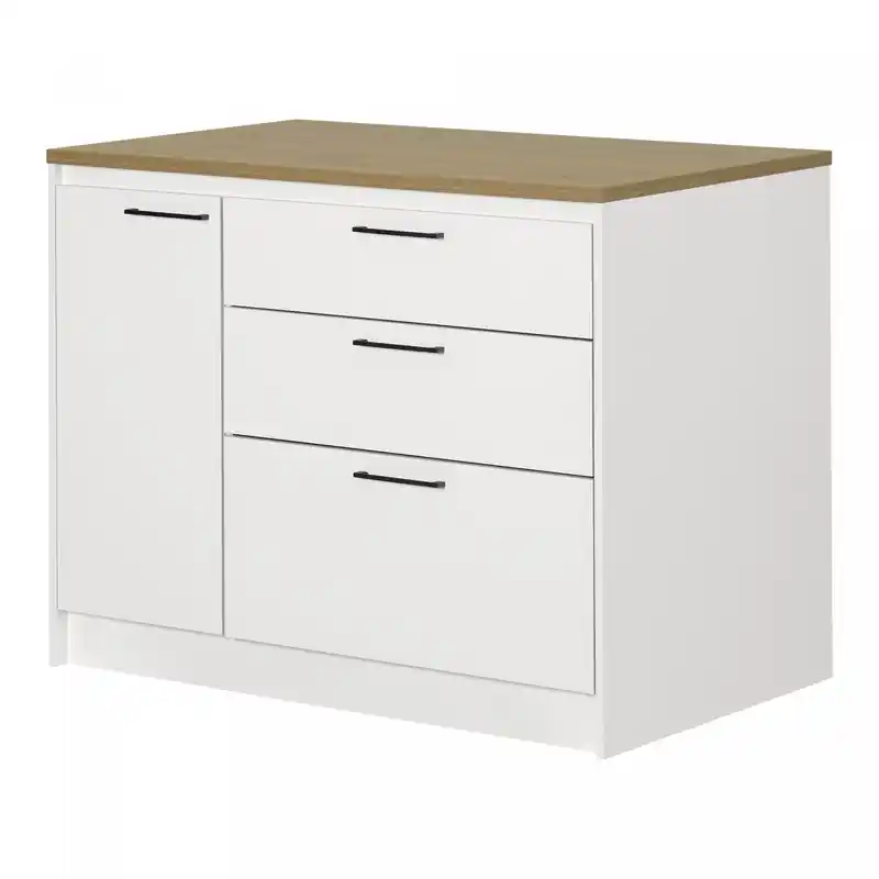 Kitchen Island With Door And Drawers - White And Maple Nutmeg