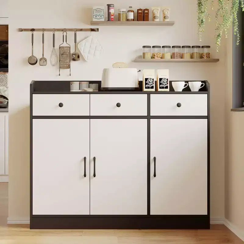 42.5 Sideboard Buffet Cabinet with Adjustable Shelves, Wooden Kitchen Storage Cabinet, Modern Coffee Bar Buffet Table