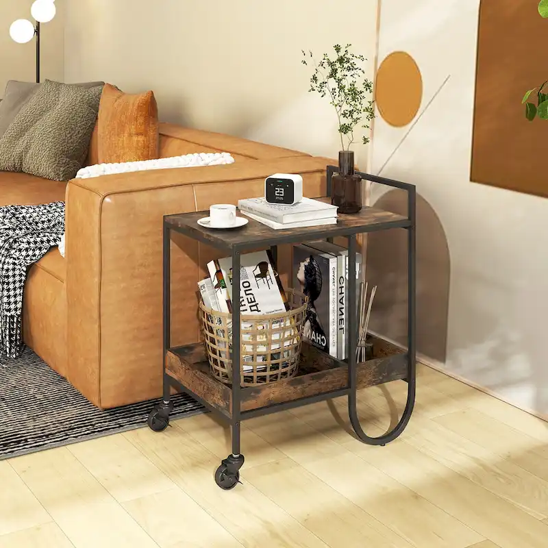Gymax Industrial Bar Cart Rolling Buffet Serving Cart w/ Removable