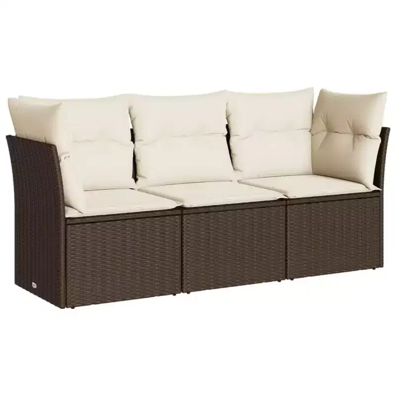 vidaXL 3 Piece Patio Sofa Set with Cushions Poly Rattan