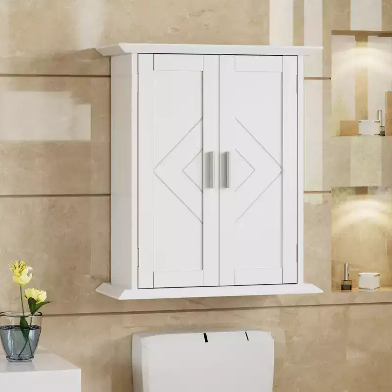 VECELO Wall Mount Bathroom Cabinet Wooden Storage Cabinet with Adjustable Shelves and 2 Doors, Bathroom Medicine Cabinet, White