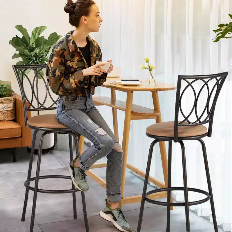 VECELO Bar Stools Adjustable Height Set of 2, 24/29 Swivel Counter Stools with Upholstered Seat, Steel Bistro Pub Chairs