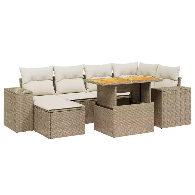 vidaXL Patio Sofa Set with Cushions Outdoor Furniture 7 Piece Poly Rattan
