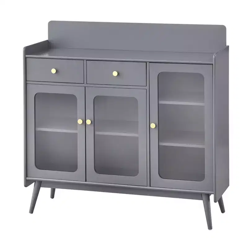 Mid-Century Sideboard with Glass Doors, 2 Drawers and 5 Shelves