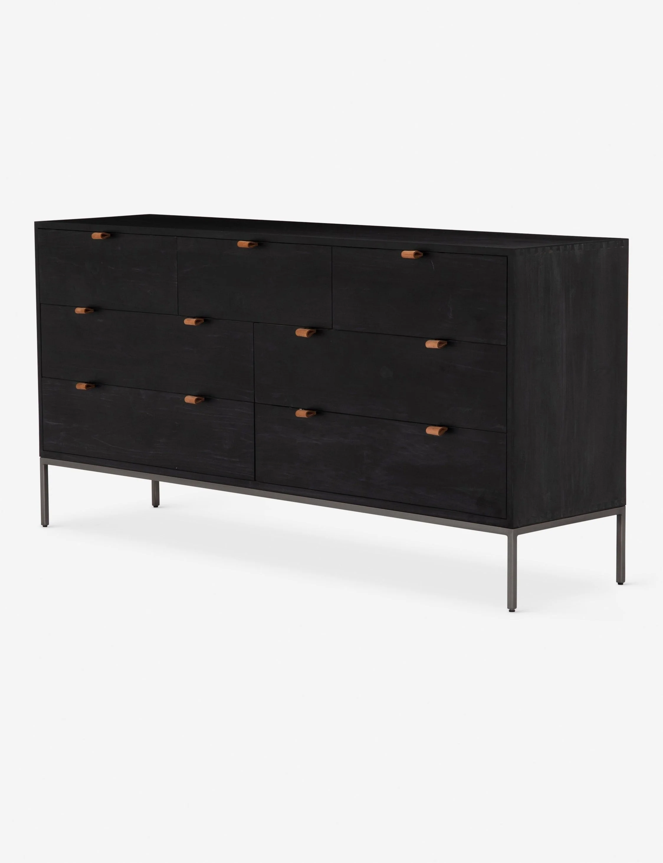 Dresser Keep your bedroom style grounded (and clutter-free) with this wooden dresser. Featuring mid-century aesthetics with a slim iron base