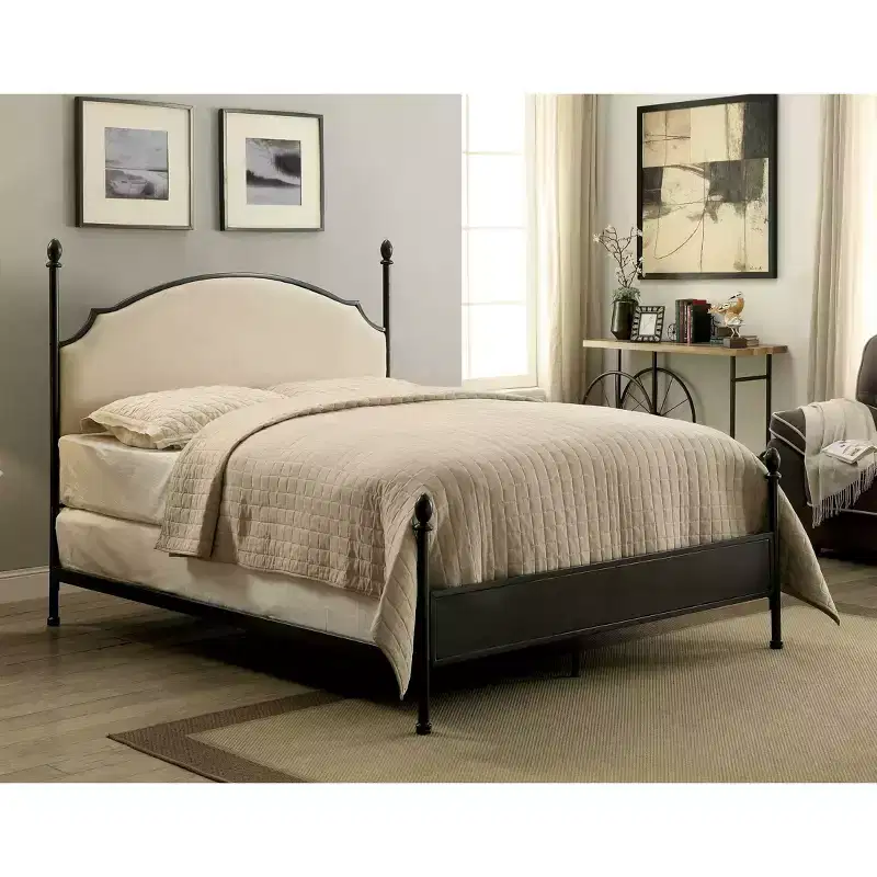 Geraldine Upholstered Headboard Poster Panel Bed Powder Coated Gun Metal - HOMES: Inside + Out