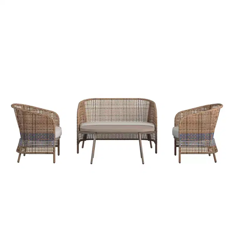 Novogratz Ava 4-Piece Wicker Conversation Set, Tan