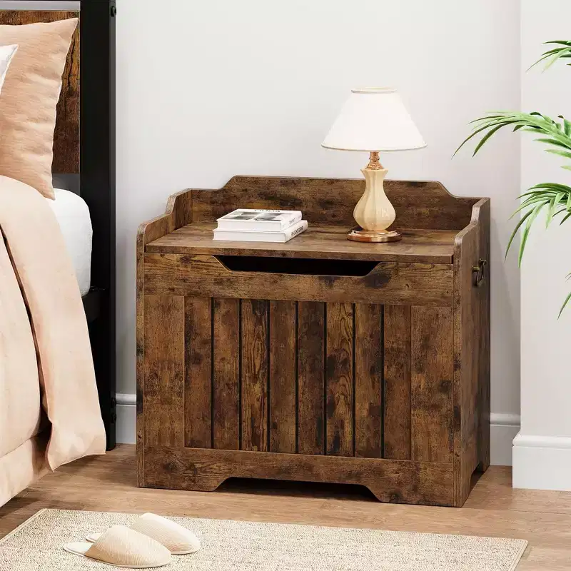 24.8 Wooden Storage Chest, Kids Toy Box, Flip Top Storage Bench with Safety Hinge, Bench Storage for Entryway Living Room, Bedroom