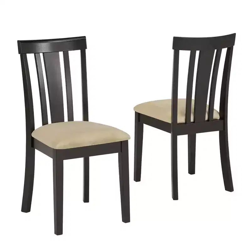 Kensington Black Wood Beige Microfiber Slat Back Dining Chairs (Set of 2) - Black/Beige - iNSPIREQ