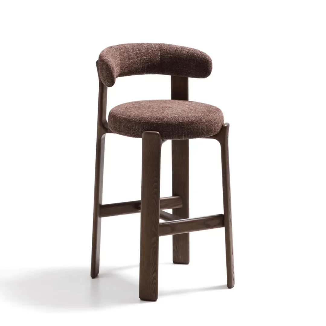 Mid-Century Brick Walnut Barstool with High Density Foam and Timber Legs for Kitchen
