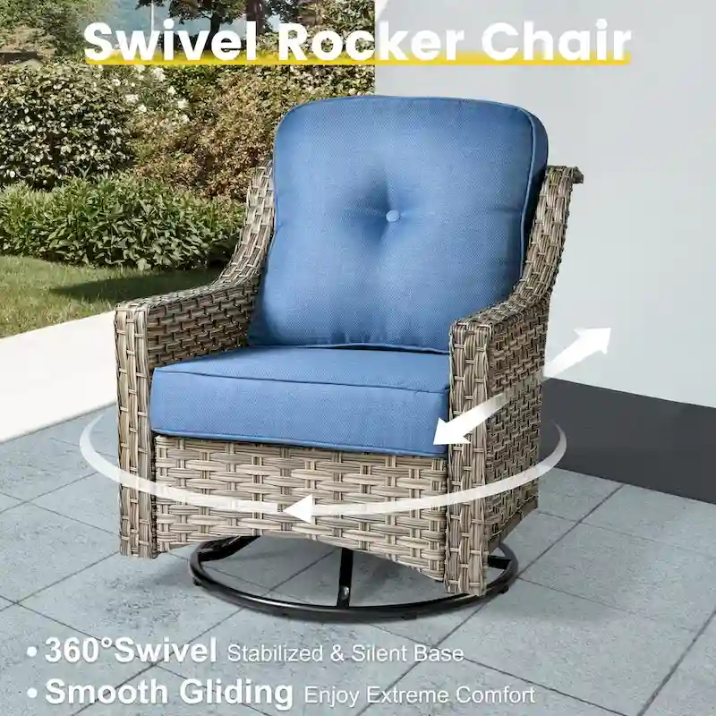 XIZZI 6-piece Patio Furniture Wicker Conversation Set with Swivel Chair