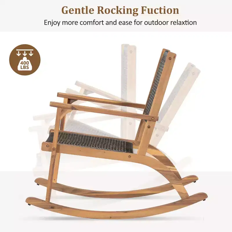 GDFStudio Antonio Patio Modern Acacia Wood Rocking Chair with Wicker Back and Seat (Set of 2)