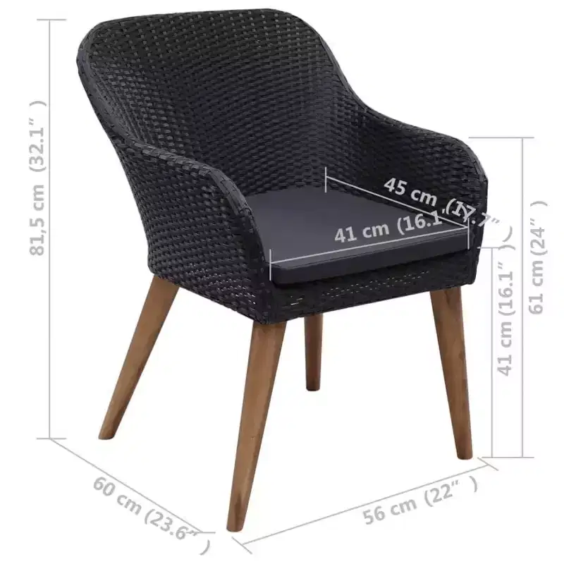 vidaXL Garden Chair 2 pcs 62.5 x 55 x 82 cm Poly Rattan