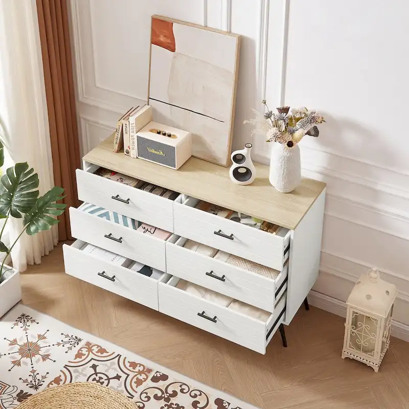 47.2W Modern Bedroom with Deep 6 Drawers - N/A
