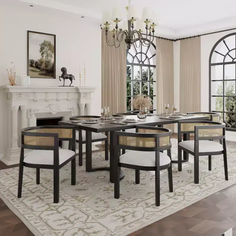 Christopher Knight Home Lythor 7 Piece Cane and Rubberwood Upholstered Dining Set