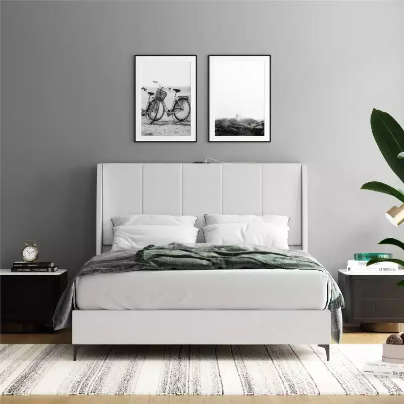 DHP Lamora Upholstered Wingback Bed with USB