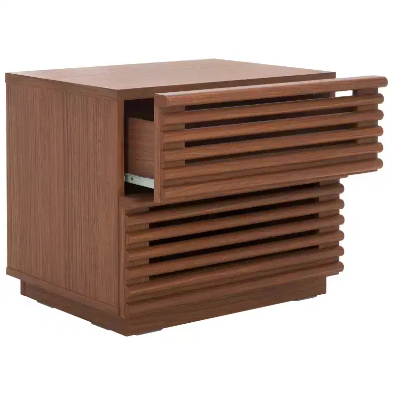 2-Drawer Nightstand with Reeded Wood Detail & Tapered Legs, Walnut Finish