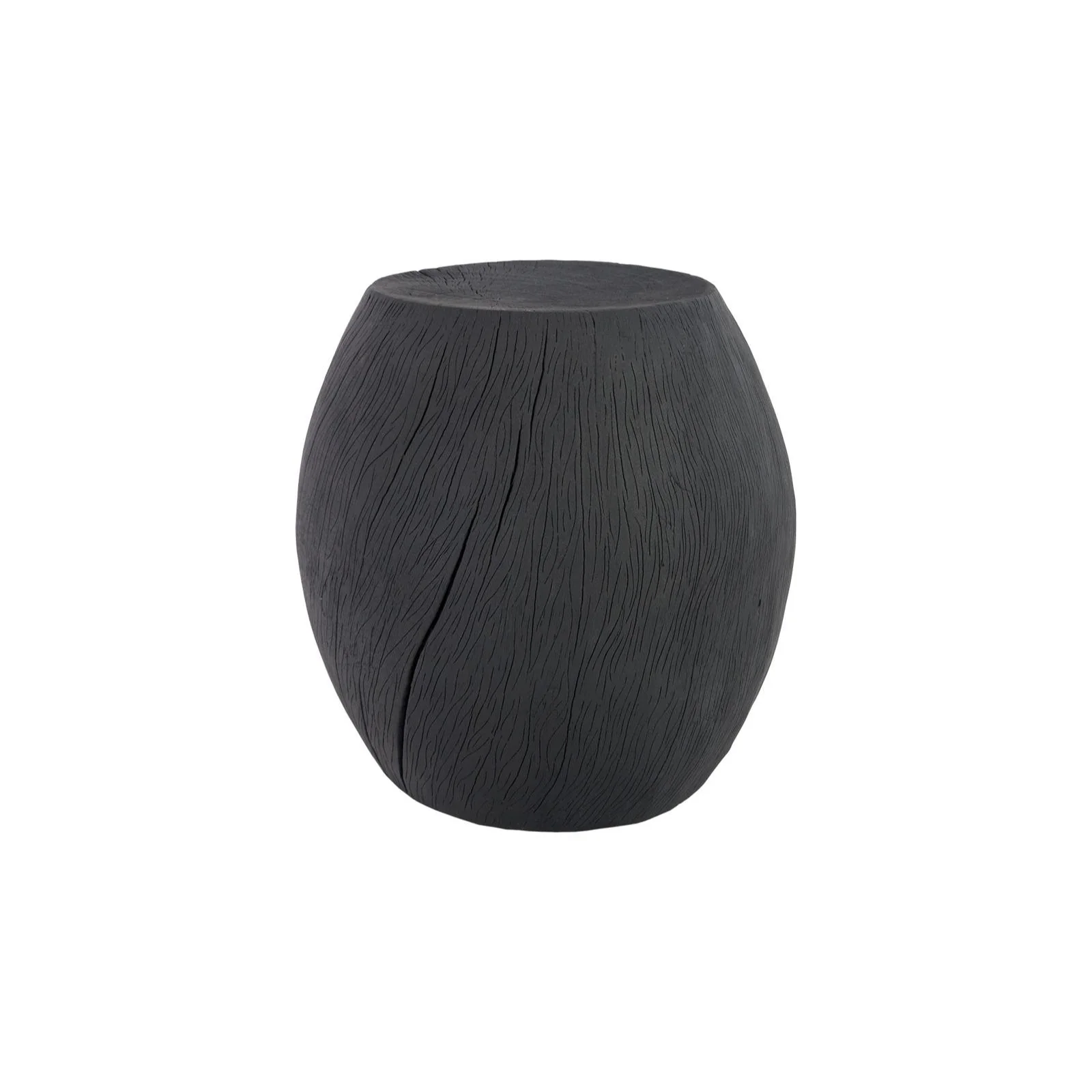 Matte Black Resin Burnt Wood Texture Drum Stool
