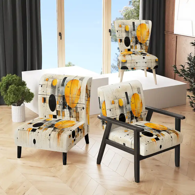 Designart Geometric Abstraction III Upholstered Abstract Shapes Accent Chair and Modern & Contemporary Arm Chair