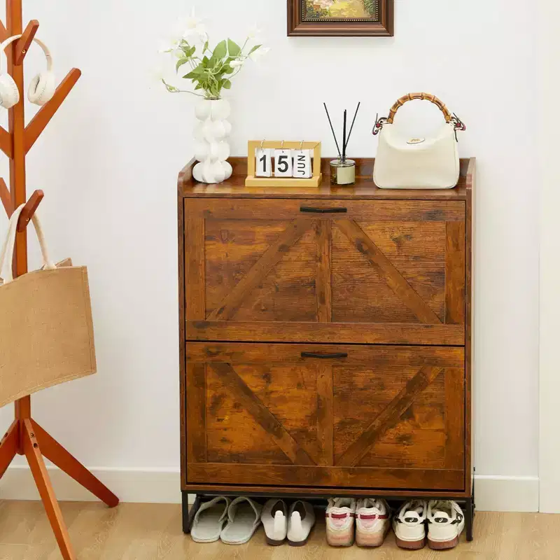 Shoe Cabinet Organizers and Storage, Hidden Shoe Rack with 2 Flip Drawers Doors, Tall Narrow Shoe Cabinet,Shoe Organizer for entryway, Hallway