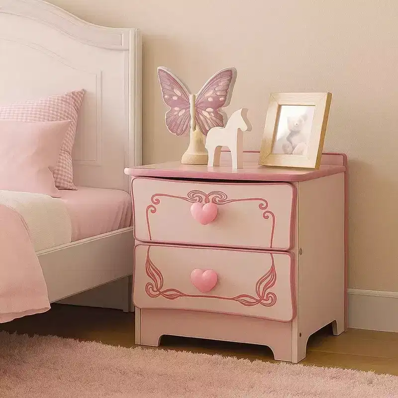 Royal Hampton 2 Drawer Wooden Nightstand with Heart Knob Pulls, Pink