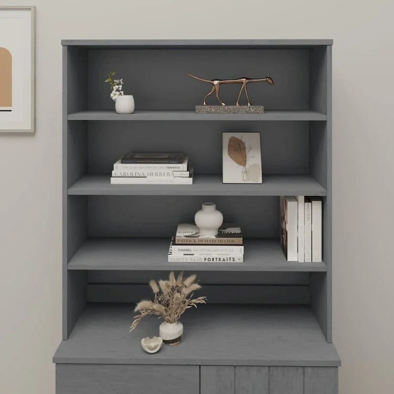Hallway Highboard Cabinet Top with 3 Shelves, Solid Pine Wood, Rustic Style, 35.4L x 11.8W x 39.4H