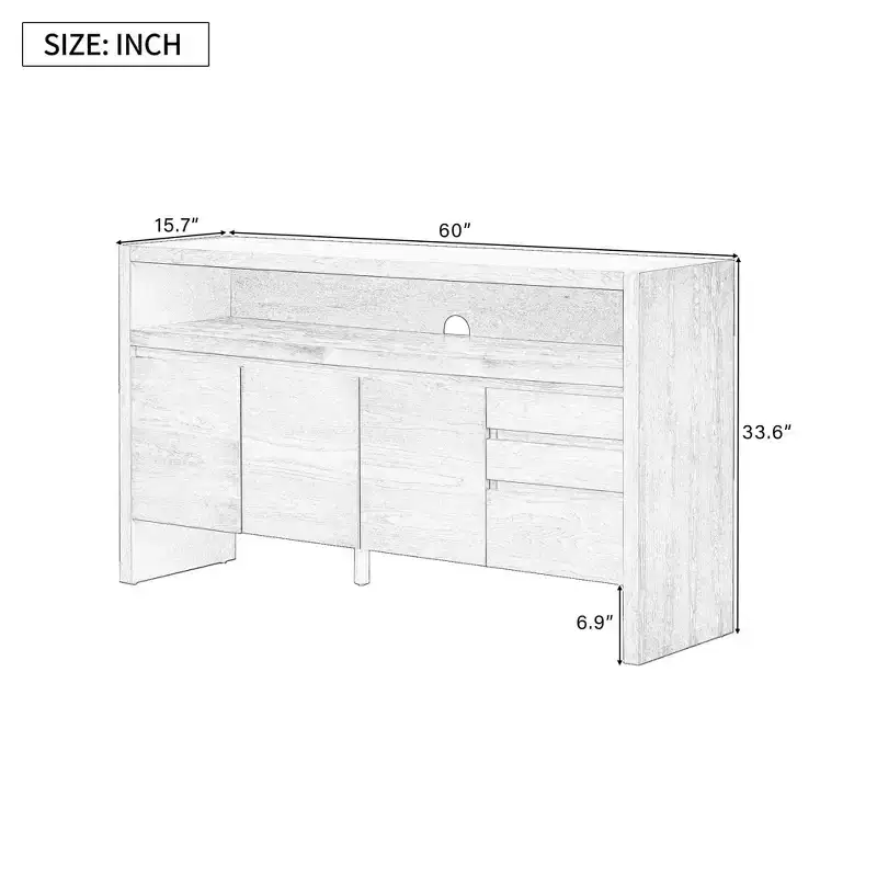 60 Storage Cabinet Buffet Sideboard with 3 Doors, 3 Drawers and Open Shelf, Accent Entryway Console Table navy blue