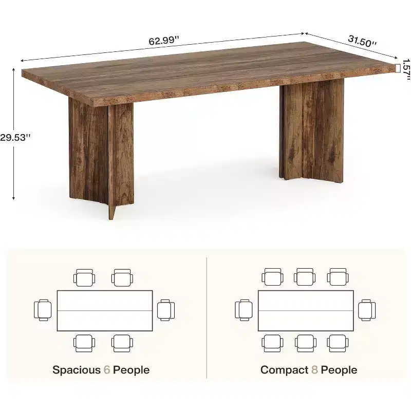Lantine 63-Inch Farmhouse Dining Table for 4-6 People, Rectangle Wooden Kitchen Table with Heavy Duty Legs for Dining Room, Kitchen, Vintage Brown