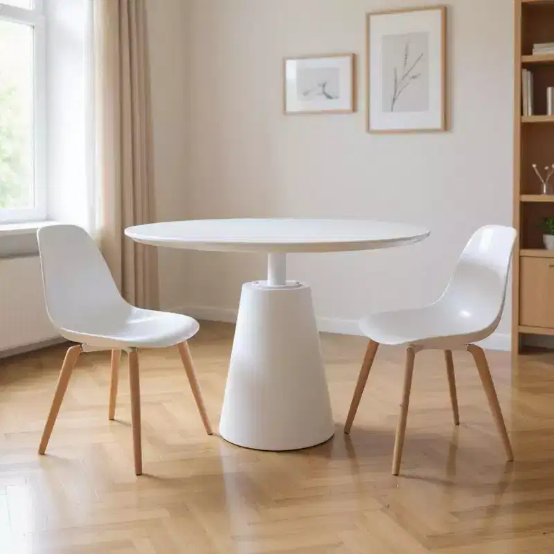 HomeRoots 42 White Wood and Metal Pedestal Base Round Top Dining Table
