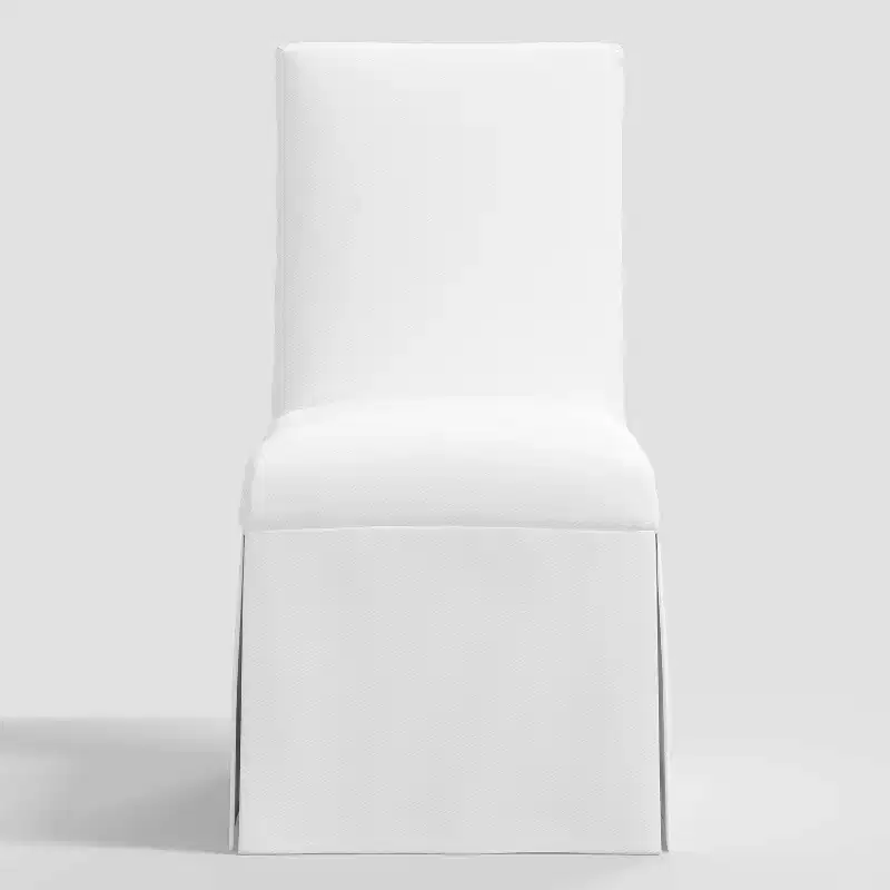 Samy Skirted Slipcover Dining Chair Twill White - Elegant Upholstered Seat, Rubberwood Frame, 250lb Capacity