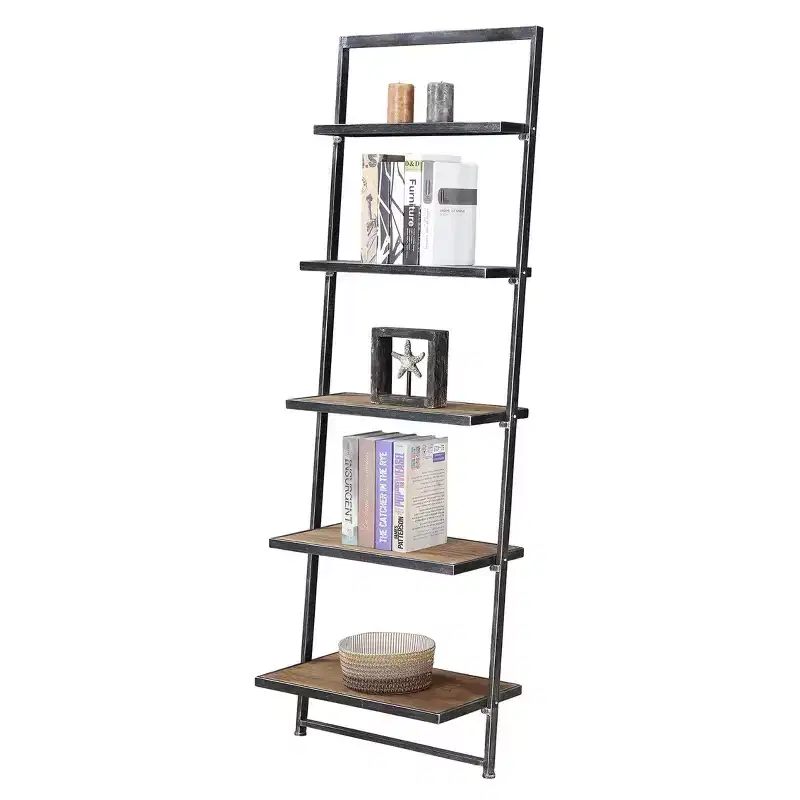 72.25" Laredo 5 Tier Ladder Bookcase/shelf Natural/Antique Black - Breighton Home: Rustic Industrial Style, Fir Plywood