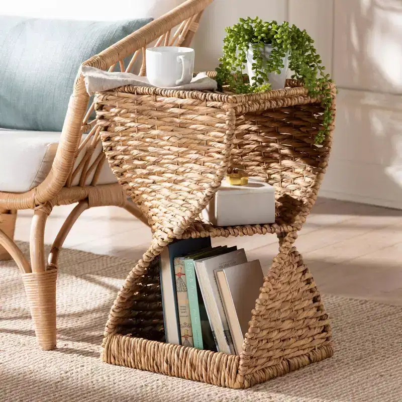 Seagrass End Table, Metal Helix Frame, Fully Assembled
