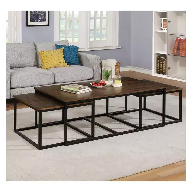 54" Wide Arcadia Acacia Wood Coffee Table with Nesting Tables Antiqued Mocha - Alaterre Furniture