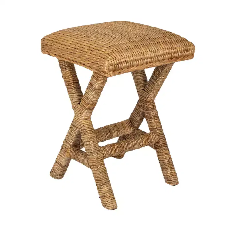 Storied Home Woven Water Hyacinth Stool, Natural Finish