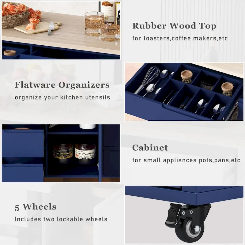 53 in. W Kitchen Island with Countertop and Drawers - N/A