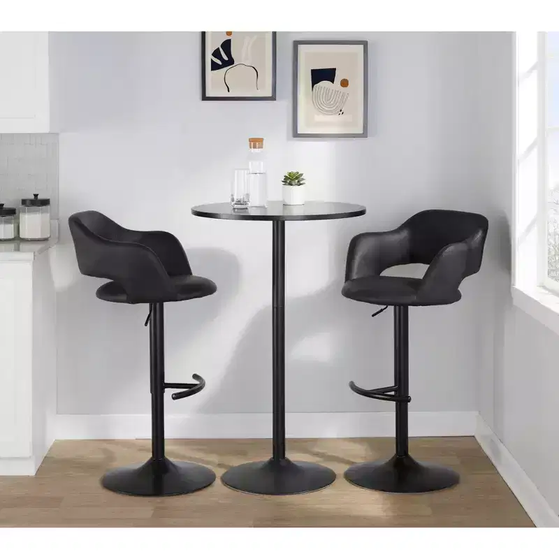 LumiSource Set of 2 Margarite Adjustable Barstools Black PU