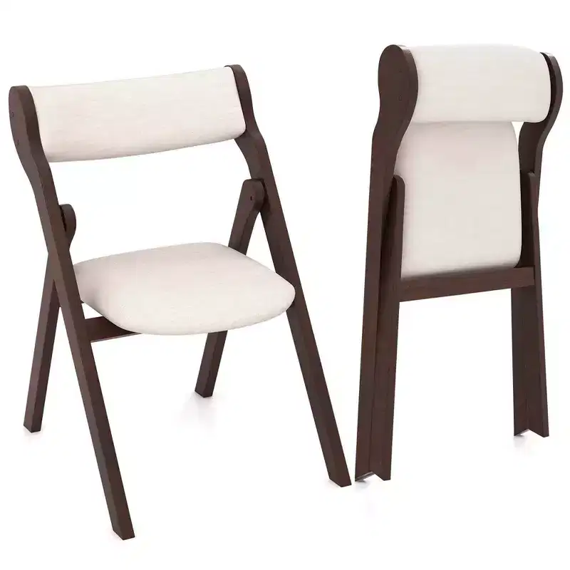 Costway Set of 2/4 Folding Chairs with Comfy Padded Backrest & Seat Natural Rubber Wood Frame