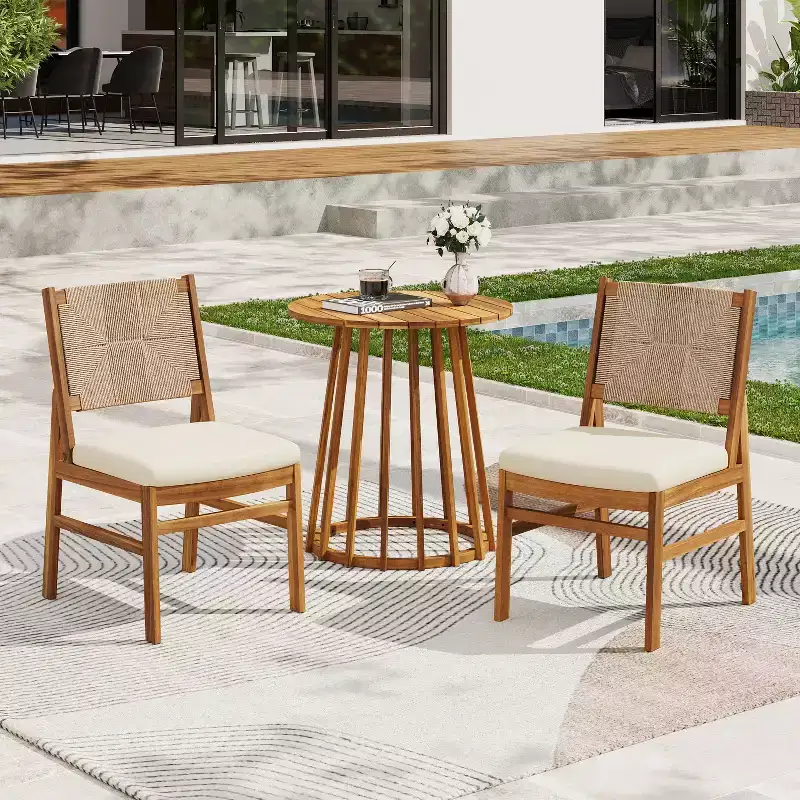Christopher Knight Home Elara 3-Piece Patio Rustic Wood Dining Set with Wicker Woven Chairs