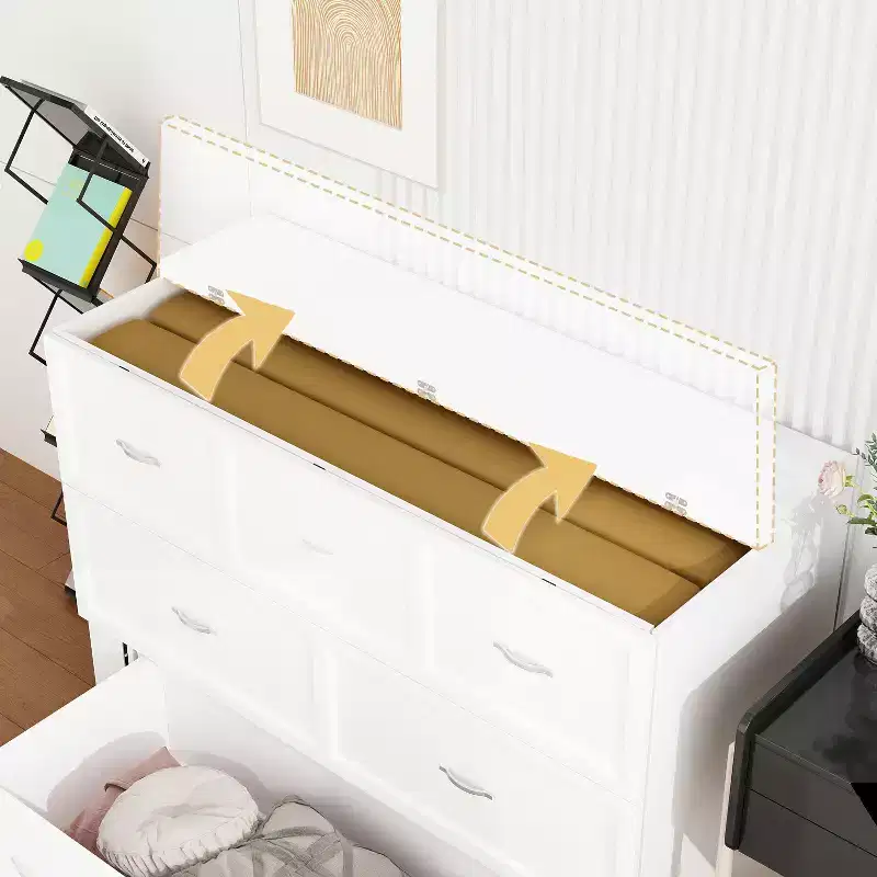 White Pull-Out Murphy Bed with Drawer & Charging Station – Full/Queen, 1–2 Person