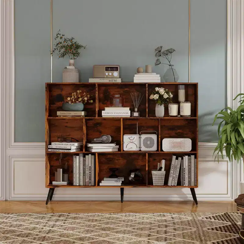 10 Cube Bookshelf, Wooden 3 Tier Open Shelf Bookcase , for Home Office, Living Room, Bedroom,