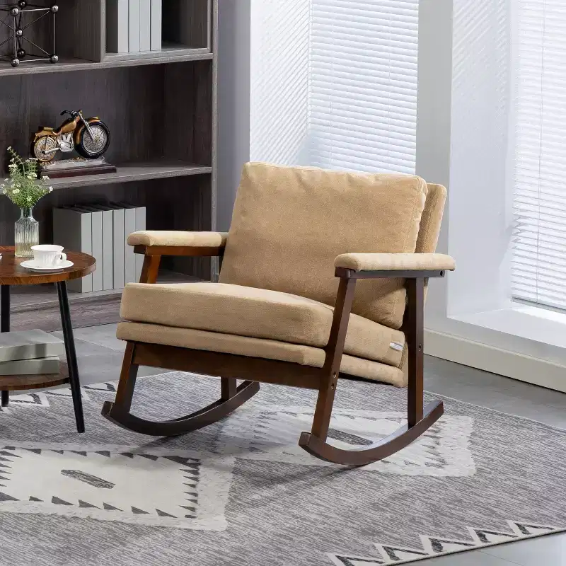 GDFStudio Ellowyn Mid Century Modern Wood Upholstered Accent Rocking Chair